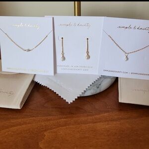 Gold Pearl Drop Necklace and Earrings Set